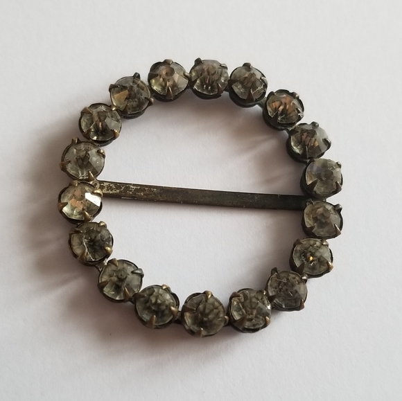 Vintage halo scarf ring silver tone paste stones rhinestones scarf clip - Picture 9 of 14